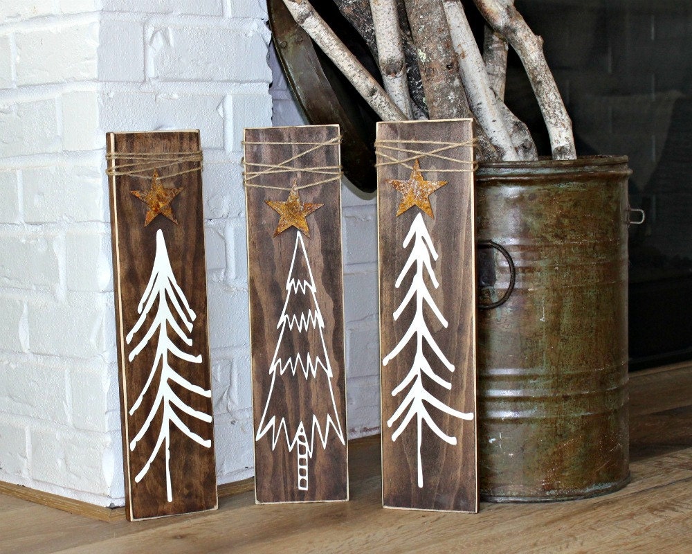 Rustic Tree Signs Rustic Christmas Tree Signs - Rustic Christmas Decor - Christmas Stars ...