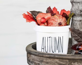 Autumn Tiered Tray Decor Happy Pot - Fall Rustic Farmhouse Style - Shelf Sitter - Mini Plant Flower Vase- Washable Paper Bag