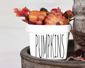 Pumpkins Tray Decor Happy Pot - Fall Rustic Farmhouse Style - Shelf Sitter - Mini Plant Flower Vase- Washable Paper Bag