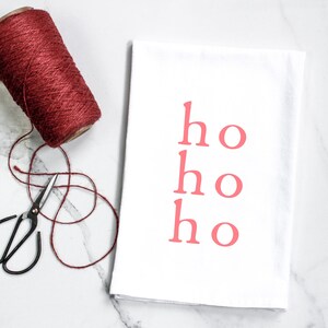 Red Ho Ho Ho Christmas Flour Sack Towel - Kitchen Tea Towel - Gift for Mom Aunt - Housewarming Gift