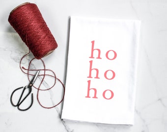 Red Ho Ho Ho Christmas Flour Sack Towel - Kitchen Tea Towel - Gift for Mom Aunt - Housewarming Gift