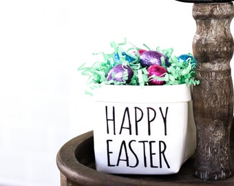 Happy Easter Tiered Tray Decor Happy Pot for Spring - Rustic Farmhouse Mini Plant or Flower Vase- Washable Paper Bag