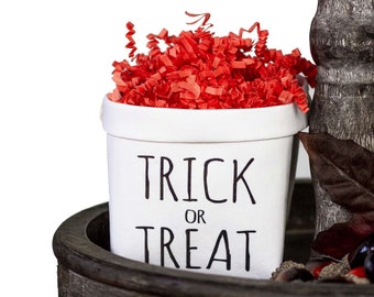 Trick or Treat Halloween Tiered Tray Decor Happy Pot - Fall Rustic Farmhouse Style - Shelf Sitter - Mini Plant Flower Vase-