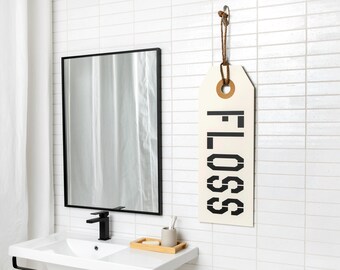 Floss Rustic Bathroom Sign - Floss Brush Rinse Smile Flush Sign - Dental Office Decor - Teeth Bathroom Rules - Dentist Hygienist Gift - Rope