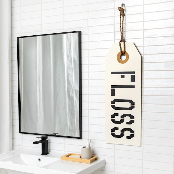 Floss Rustic Bathroom Sign - Floss Brush Rinse Smile Flush Sign - Dental Office Decor - Teeth Bathroom Rules - Dentist Hygienist Gift - Rope