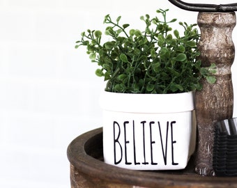 Believe Tiered Tray Decor Happy Pot for Spring - Rustic Farmhouse Mini Plant or Flower Vase- Washable Paper Bag