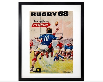 Rugby 68 Print Vintage französischer Kunstdruck (A3) Bulldog Fan Rugby Geschenk Rugby Poster engoruge Six gern