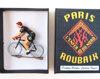 Paris Roubaix Mini Cyclist Figure -  "L'Enfer du Nord" Cycling Race Monument Handcrafted French Metal Cycling Figure with Gift Box