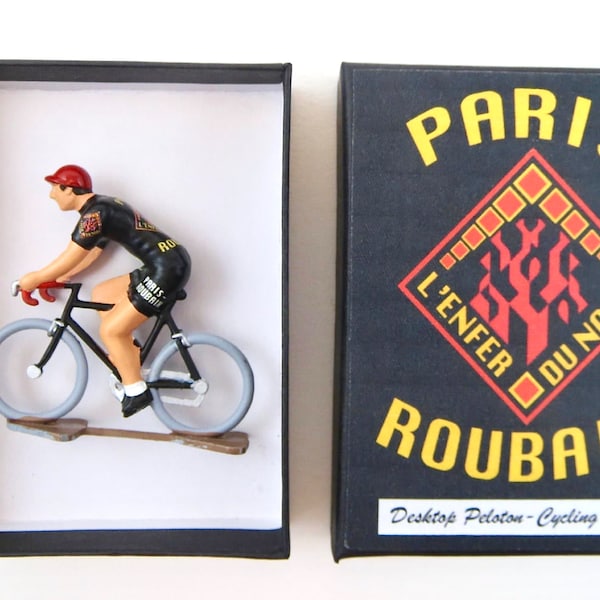 Paris Roubaix Mini Cyclist Figure -  "L'Enfer du Nord" Cycling Race Monument Handcrafted French Metal Cycling Figure with Gift Box