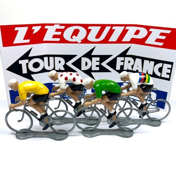 Ensemble de 4 figurines cyclistes Tour de France en métal et boîte-cadeau Cadeau cycliste Christmad Cadeau pour cycliste