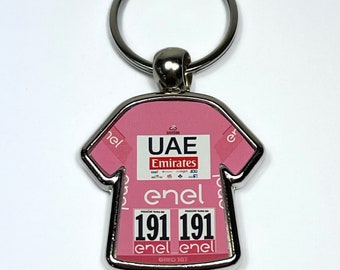Tadej Pogacar Giro d’Italia Maglia Rosa 2024 UAE Cycling Jersey Key Ring Metal Keyring Cycling Gift Cycling Memorabilia Cycling Fan