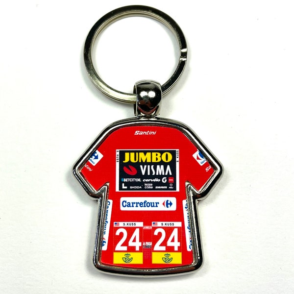 Sepp KUSS Vuelta Espana 2023 Red Jersey Maglia Rosa Cycling Jersey Keyring #GCKuss Cycling Memorabilia Cycling Gift Cycling Fan Unique Gift