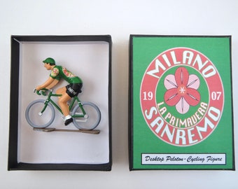 Milan Sanremo Mini Cyclist Figure "La Primavera" Cycling Race Monument Handcrafted French Metal Cycling Figure with Gift Box