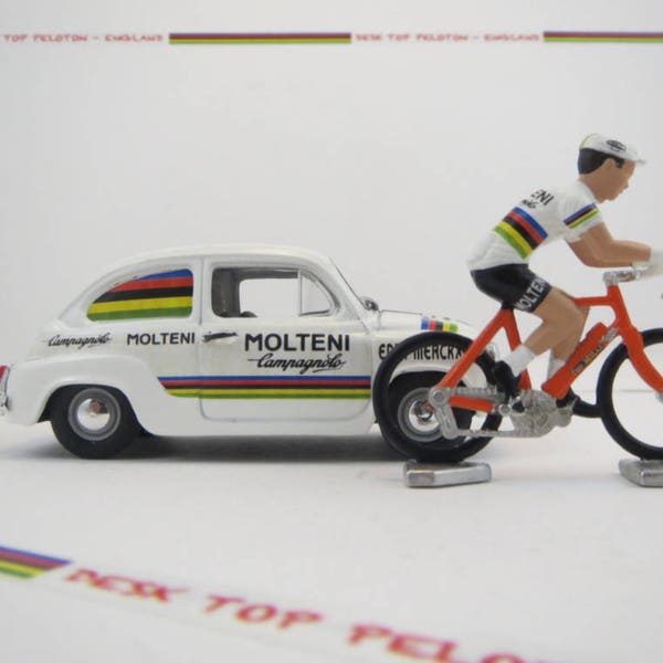 Cycling gift - Metal Cycling Figure & Diecast Metal Car Merckx World Champion 1975 Molteni Campagnolo with box - 1/43 Scale