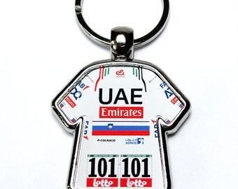 Tadej Pogacar Liege Bastogne Liege 2024 UAE Cycling Jersey Key Ring Metal Keyring Cycling Gift Cycling Memorabilia Cycling Fan