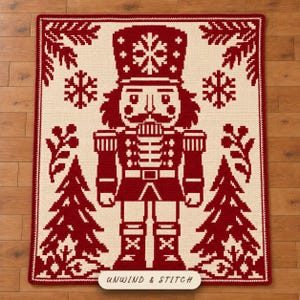 Quebra-Nozes de Natal Manta Crochê Mosaico Overlay, Receita Manta Soldado Quebra-Nozes PDF, Gráfico Quebra-Nozes, Colcha de Natal