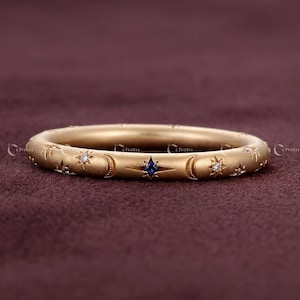 Hemelse diamanten trouwring met sterren- en maanmotief, minimalistische gouden ring met ronde, in het laboratorium gekweekte diamanten, 14-karaats gouden ring met hemelse uitstraling.