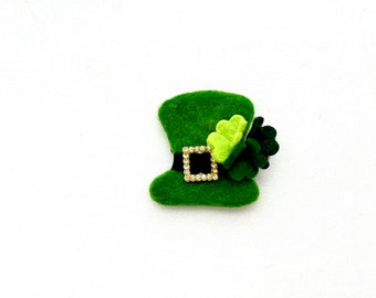 Needle Felted Leprechaun Hat- St Patricks Day Hair Clip- Leprechaun Hat Headband- Photo Prop
