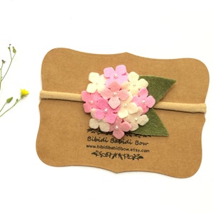 Hydrangeas Baby Headband: Pink Flower Hair Clip, Felt Accessory