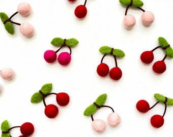Cherry Headband- Cherry Hair Clip- Wool Felt Ball- Cherry Hair Bow- Toddlers  hair clip- Newborn Headband- Girls Hair Bow