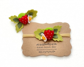 Strawberry Hair Clip- Strawberry Headband- Needle Felted Strawberry- Felt Strawberry- Girl Hair Clip- Baby Headband- Pigtail Hair Clips