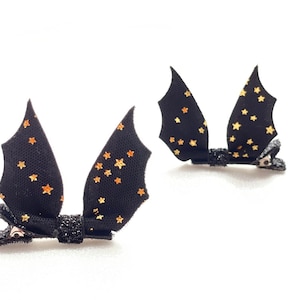 Halloween Hair Clips- Pigtail Hair Clips- Set of 2- Bat Hair Bows- Hair Clips- Girls Hair Bows- Toddler Hair Bows- Baby Hair Clips
