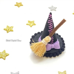 Halloween Headband- Hair Clip- Mini Witch Hat- Baby Headband-Girl Hair Clip- Mini Witch Hat with Broom- First Halloween for Baby- Keepsake