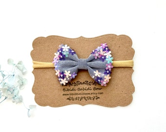 Headband- Hair Clip- Sequins Hair Bow- Chambray Light Blue Hair Bow- Girl Hair Clip- Toddler Headband- Infant Headband- Baby Shower Gift