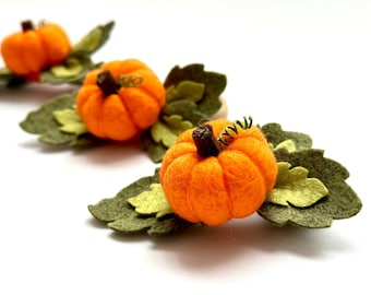 Needle Felted Pumpkin Headband – Fall Hair Clip, Baby Girl Bow