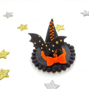 Halloween Headband- Hair Clip- Mini Witch Hat- Baby Headband-Girl Hair Clip- Toddler Hair Clip- Witch Hat Bat