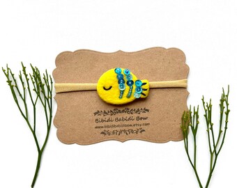 Fish Hair Clip- Yellow Fish Headband- Baby headband- Girl Hair Clip- Needle Felted Fish