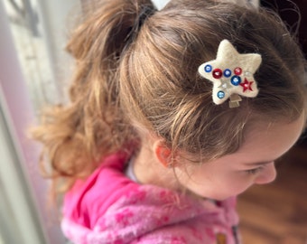 4th of July Hair Clip- Patriotic Headband- Hair Clip- Needle Felted Star- Girl Hair Clip- Toddler Headband