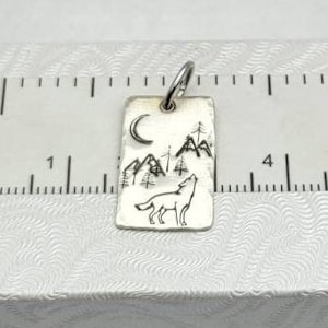Custom - sterling silver - wolf - forest- trees - moon - mountains - necklace
