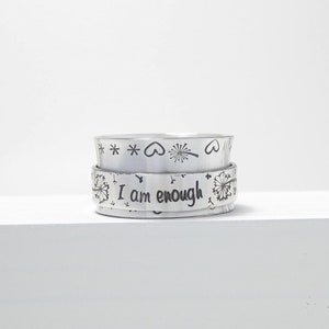 THE ORIGINAL I am enough - dandelions - silver - spinner ring - meditation ring - self esteem - self love - hearts - wishes - self love