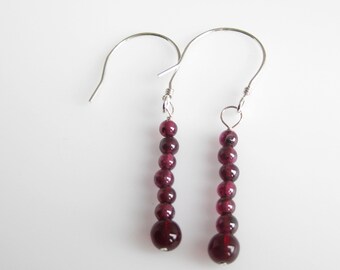 Sterling silver - garnet - dangle earrings - drop earrings - January birthstone - birthday gift - simple earrings - gift for mom