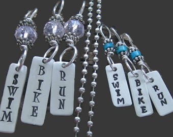 Triathlete - Custom - personalized Swim - bike - run - tri charms- triathlon jewelry - silver triathlon charms - swim - bike - run - gift