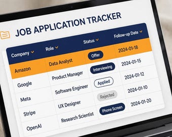 Job Application Tracker Excel Spreadsheet | Job Search Log, Interview Tracker with Dashboard (Digital Download)