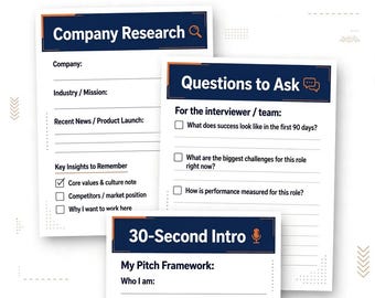 Interview Prep Worksheet | Printable Practice Sheets for Job Interviews & Phone Screens (PDF)