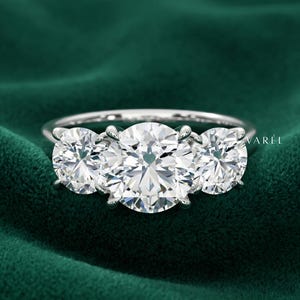 14K Solid Gold Three Stone Dainty Round Cut Engagement Ring, 2.8 Ct Classic Promise Ring, Beautiful Commitment Present Anniversary Jewelry
