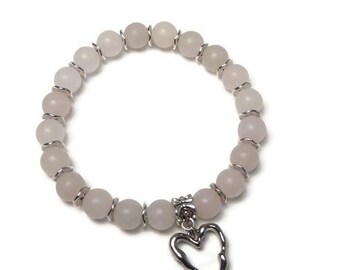 Rose Quartz Bracelet with Platinum Plated Heart