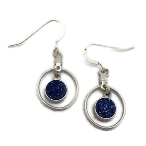 Indigo Druzy Earrings Blue Crystal Earrings Hoop Earrings image 1
