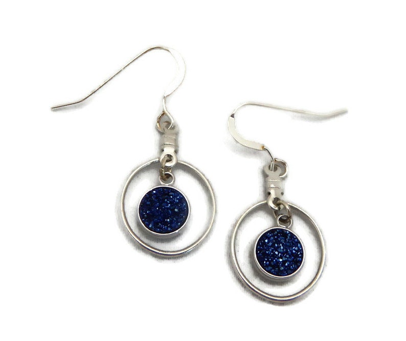 Indigo Druzy Earrings Blue Crystal Earrings Hoop Earrings image 1