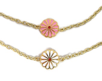 Gold Daisy Necklace in White or Pink; Flower Necklace