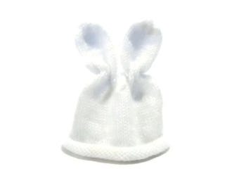 Hand Knit Baby Bunny Hat in White , Gray or Black