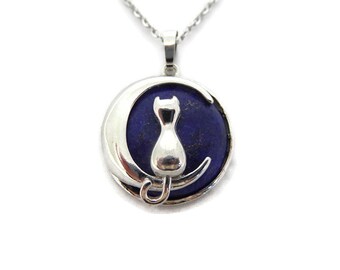 Cat on a Crescent Moon Necklace