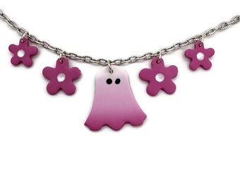 Floral ghost necklace in polymer clay