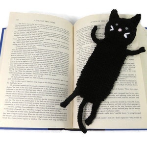 Handknit Black Cat Bookmark Book lovers gift cat lovers gift image 1