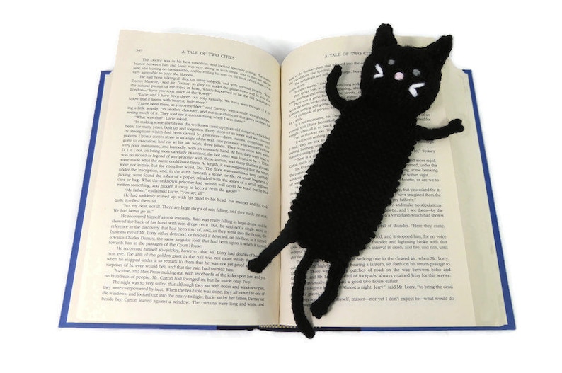 Handknit Black Cat Bookmark Book lovers gift cat lovers gift image 1