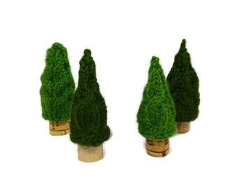 Handknit Cabled Small Tree Decor - Set of 4