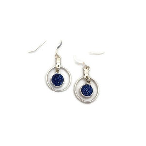 Indigo Druzy Earrings Blue Crystal Earrings Hoop Earrings image 5